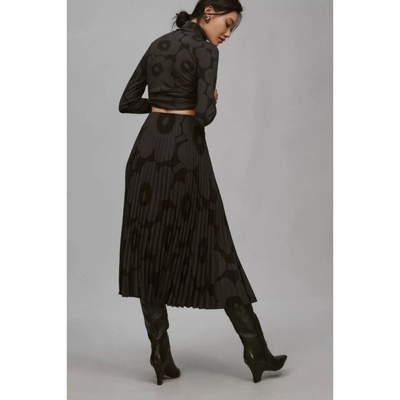 NWT marimekko Kyllikki Unikko Plissée Midi in Black Gray Floral Pleated Skirt S - Picture 3 of 10